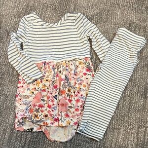 Little Sleepies Striped and Floral Long Sleeve Dress with Leggings